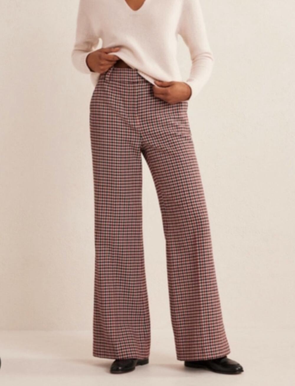 Boden Plaid Wool Blend Wide Leg Trousers Red Navy Preppy Academia 6P